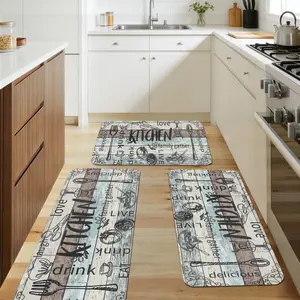 1/2/3 Farmhouse Simple Kitchenware Printed Kitchen Area Mat Sets, Very Good Home Kitchen Decoration Mat, Flannel Material Dry Anti-slip Soft Comfortable And Easy to Clean, Suitable for Bathroom Bedroom Porch Laundry Room Mat Mat