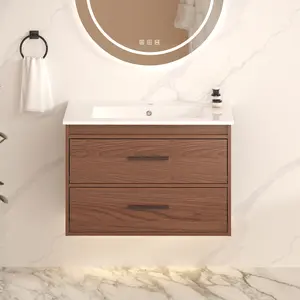 30"  reddish brown  Wall Mounting Bathroom Vanity, Soft Close  2 Drawer