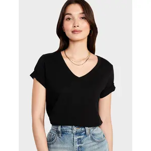 Womens Lightweight Deep V Neck Short Sleeve T Shirt