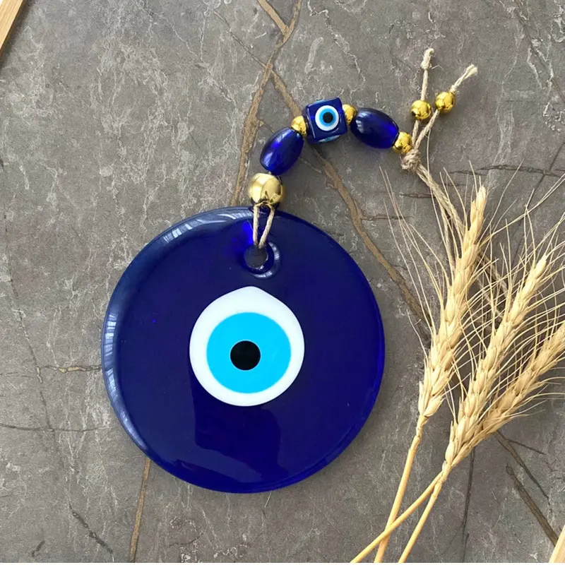 Turkish Evil Eye Wall Hanging Ornament, Viral Blue Glass Nazar Amulet Pendant, Handmade Beaded Jute String Home Decor, Boho Protection Charm For Bedroom Living Room Airbnb Window Wall Decoration Gift