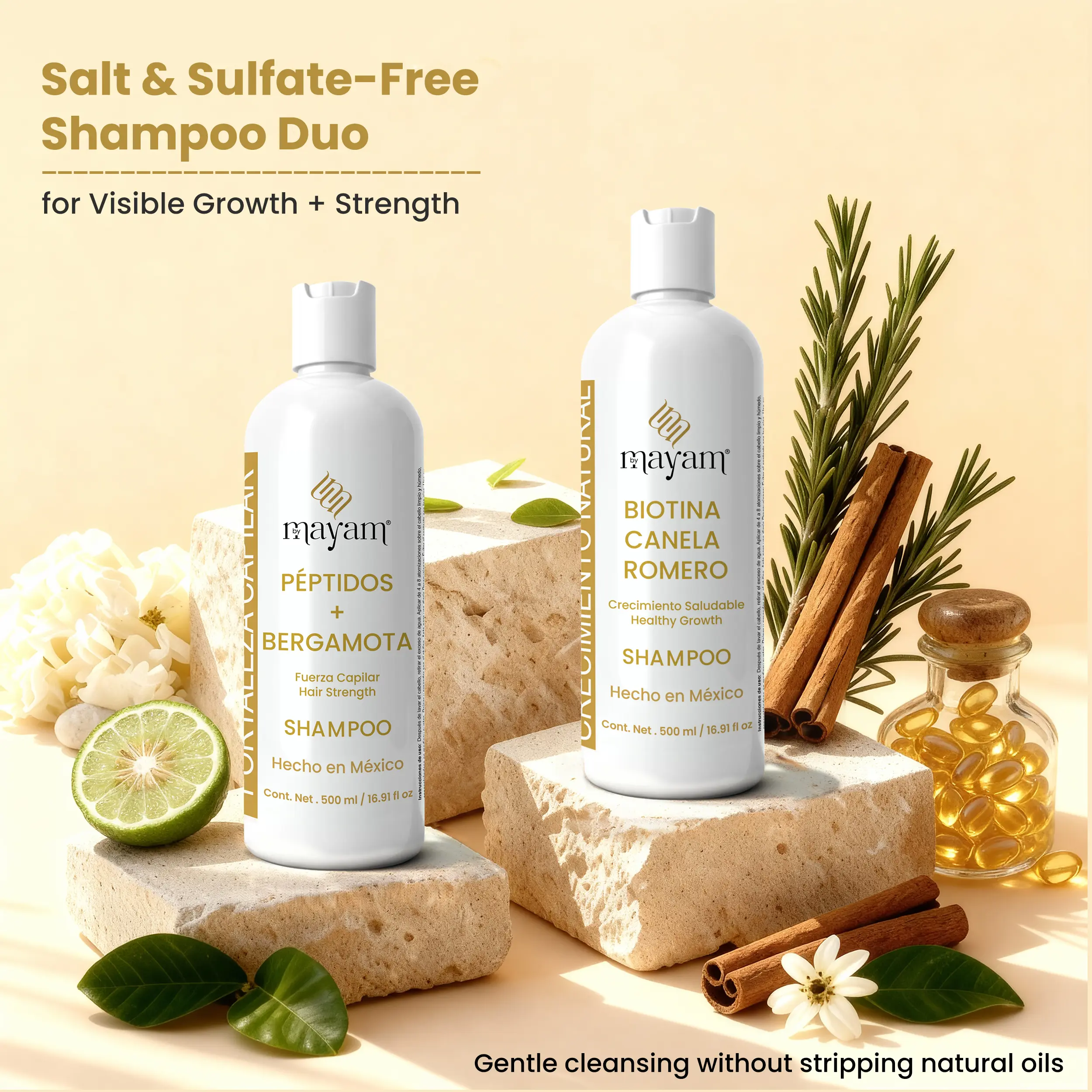 Strength and Growth Duo Shampoos 2 pieces 500 ml Made in Mexico Hair Growth Repair Damaged Hair Cleansing Haircare Daily Frizz Gentle (BCR SHAMPOO + BERGAMONT SHAMPOO)