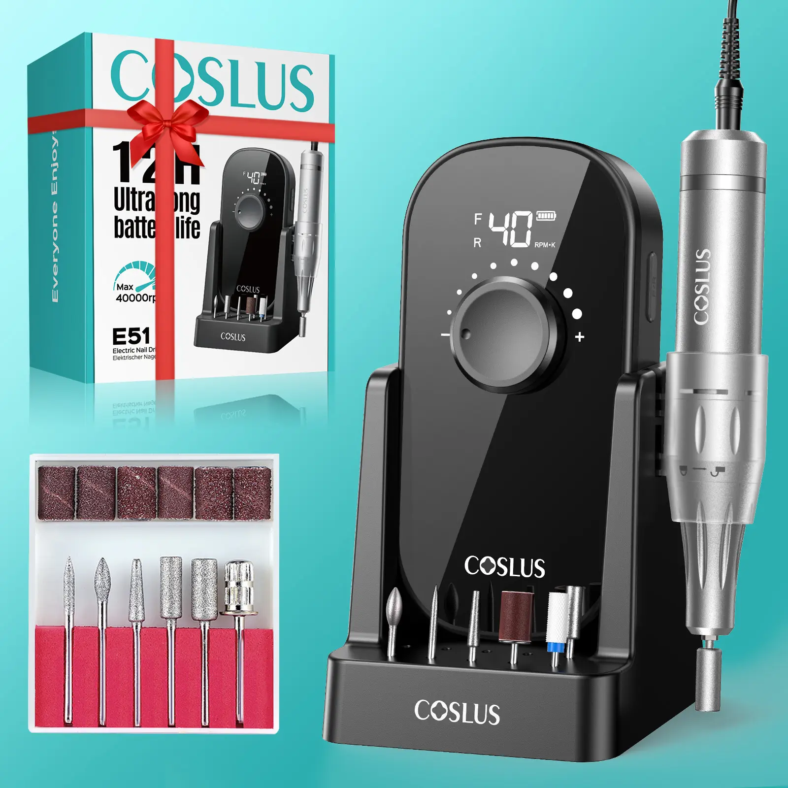 COSLUS E51 Professional Rechargeable Nail Drill - 35000 RPM Portable File with Storage Stand, for Acrylic Gel Polish Removal, Easy-to-Use Nail Care Tool for Women's Home DIY or Salon SummerFinds
