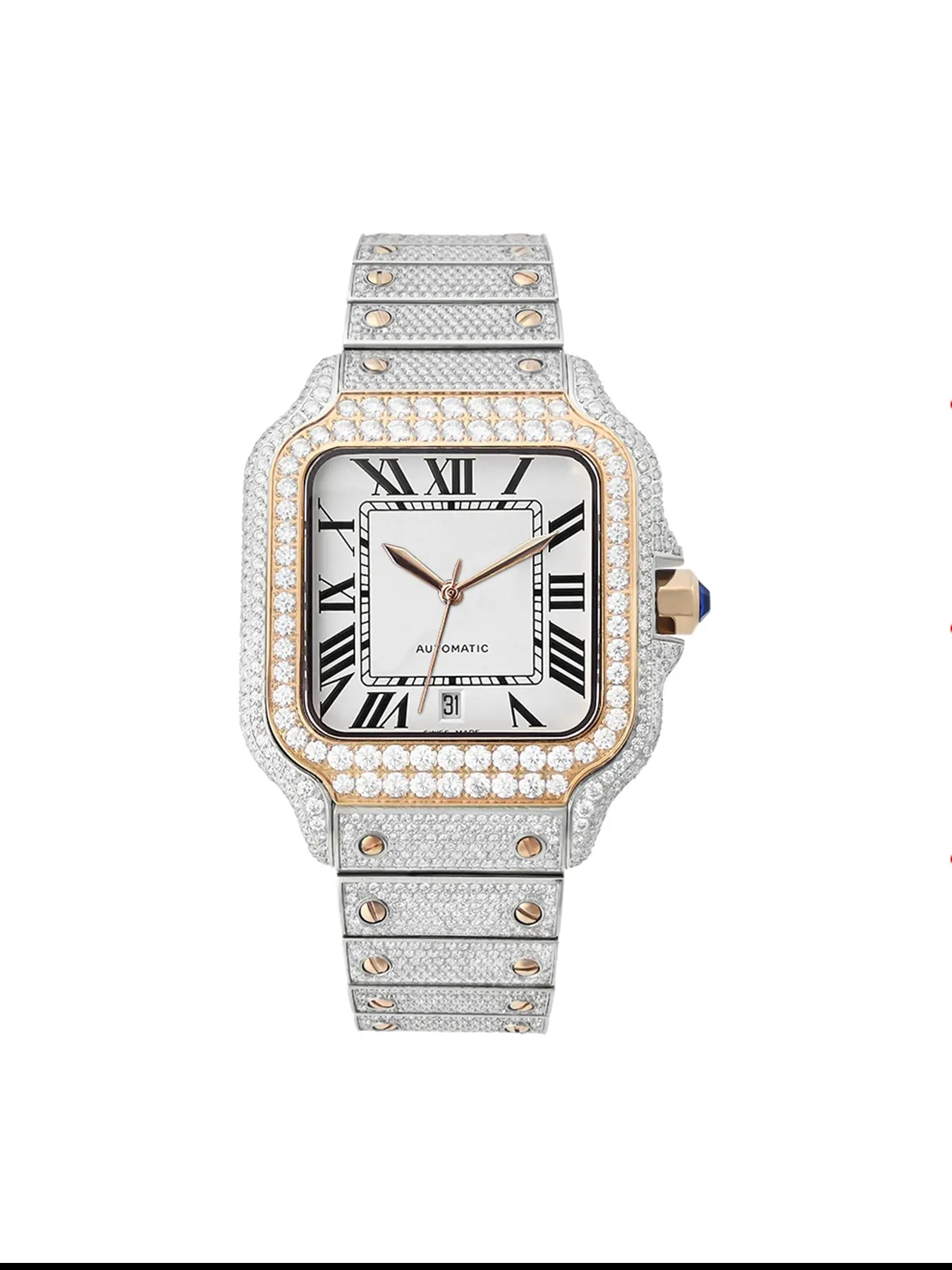 Luxury Fashion Watch with Moissanite Automatic Mechanical Movement, Stainless Steel Band, Square Rose Gold Case, Elegant Analog Dial, All Seasons Wear, Fashionable Wristwatch, Stainless Steel Wristwatch