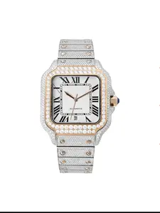 Luxury Fashion Watch with Moissanite Automatic Mechanical Movement, Stainless Steel Band, Square Rose Gold Case, All Seasons Wear, Stainless Steel Wristwatch