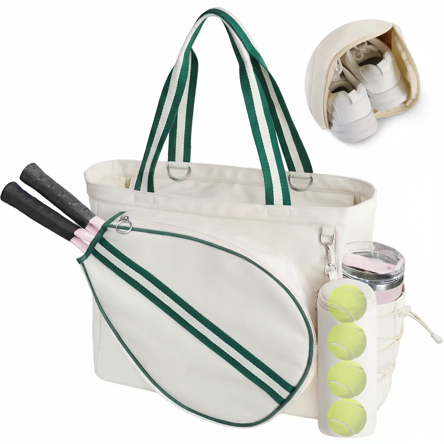 Movker Women's Tennis Tote Bag - Durable Outdoor Fitness Bag with 2-Racket Capacity, 15.6" Laptop Slot, Shoe Compartment, Wet Pocket, Fence Hook for Gym & Overnight Use