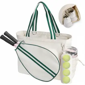 Movker Tennis Tote Bag for Women & Men – Fits 2 Rackets & 15.6" Laptop, with Shoe Compartment & Wet Pocket, Durable Sports Duffel for Gym, Overnight & Weekend Bag with Fence Hook