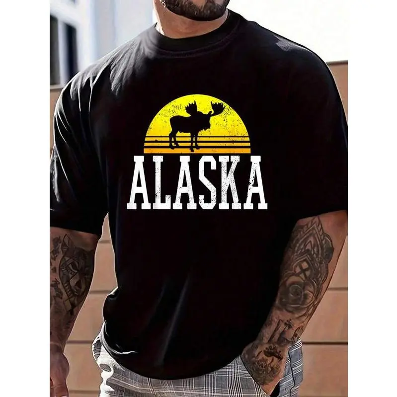 Vintage Alaska USA America Moose T-Shirt for Women Men Cotton Clothing
