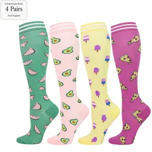 4 Pairs Compression Socks(15-20mmhg) For Men&Women,All-Day Comfort-Reduces Tiredness,Flexible Fit For Running, Gym, Yoga, Hiking, Travel