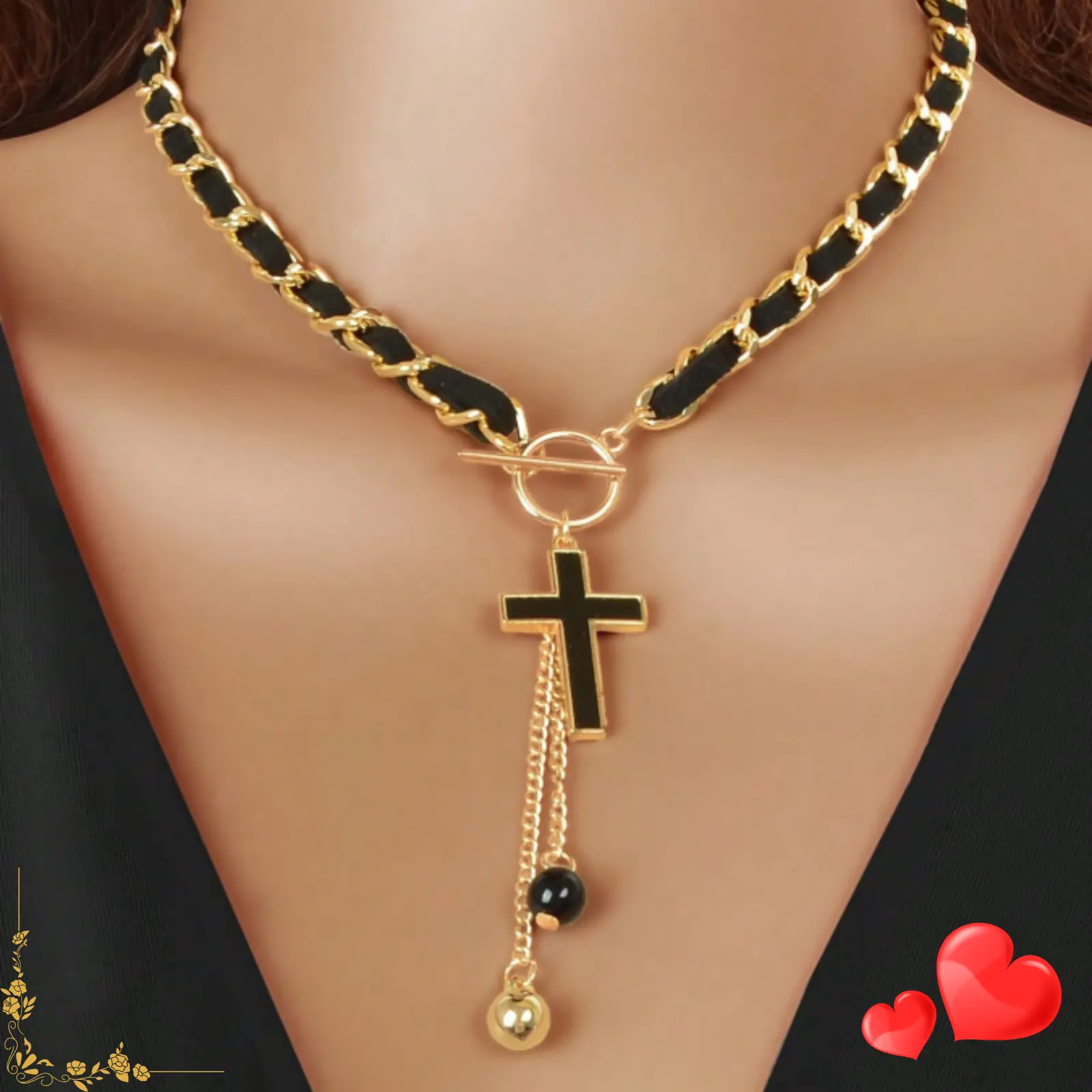 Fashion Cross and Ball Pendant Necklace Tassel Braided Long Chain Necklaces for Women Party Daily Jewelry