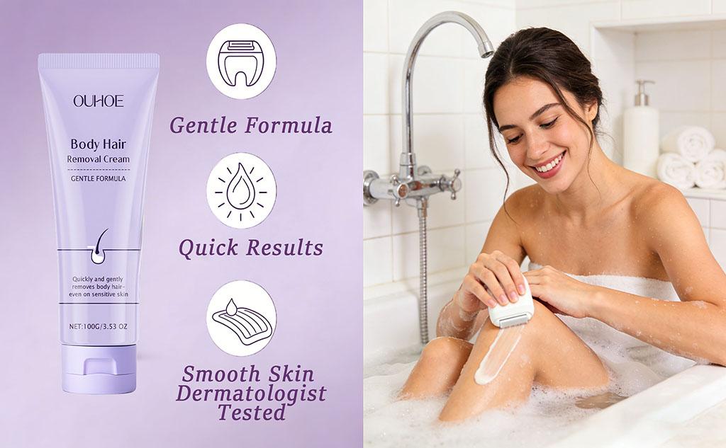 Body Hair Removal Cream, Smooth Depilatory Cream for Full Body, Gentle & Non-Irritating with Applicator