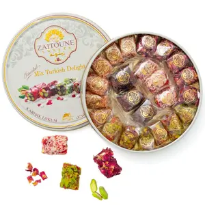 Pistachio Turkish Delight - Zaitoune Pomegranate and Rose Turkish Delights Candy Gift Assortment - Authentic Handmade Turkish Lokum - Middle Eastern Sweets Gift Box (250G)