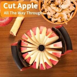 Large 16-Blade Apple Slicer with Sturdy Base - Heavy-Duty Stainless Steel Cutter, Ultra-Sharp for Thin Slices, All-The-Way Cutting, Anti-Slip & Safe, Easy Press for Apples & Vegetables, Red & Black, Fruit Slicer