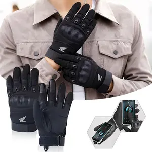Leather Motorcycle Gloves with Carbon Fiber Safety, Touch-Screen Design for Outdoor Driving, Perfect for Honda Models