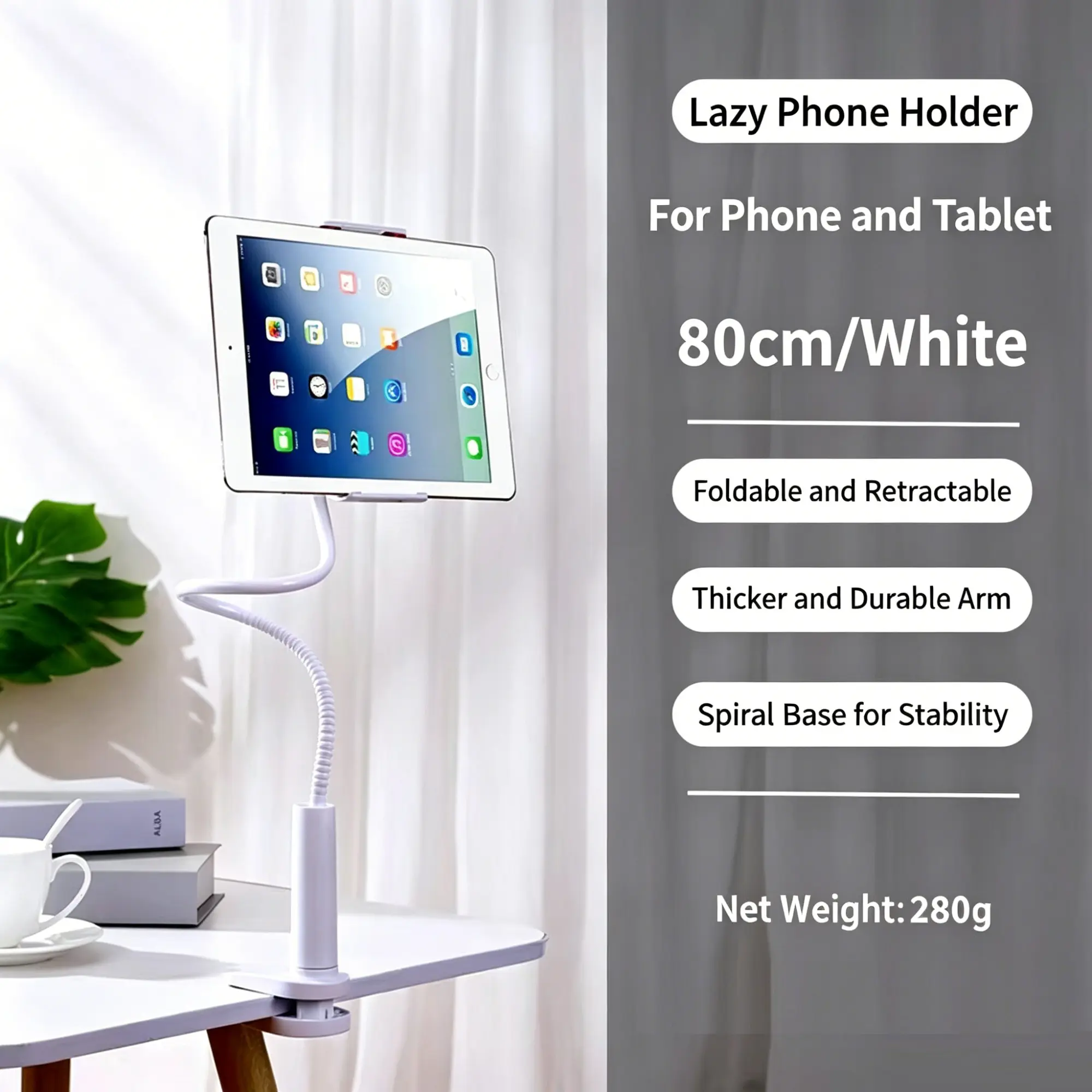 360-Degree Rotating Tablet & Phone Stand, Adjustable Bedside Mount with Flexible Spiral Base, Perfect Bedside Companion for Tablets and Smartphones, Tablet Holder, Sturdy Stand