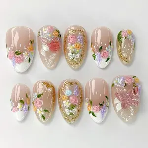 Secret Garden Flowers Press On Nails, Fairy Tale Inspired Fake Nails, Summer Spring Pink Nail Art, Birthday Holiday Nails, Gifts for Her