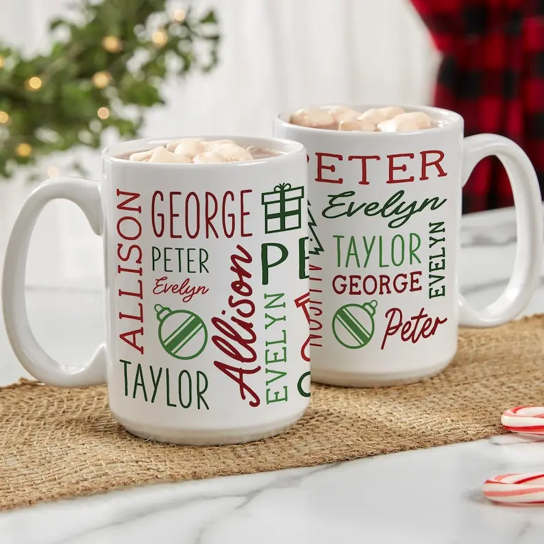Personalized Holiday Name Coffee Mug – Custom Repeating Name Christmas Cup Personalization Mall