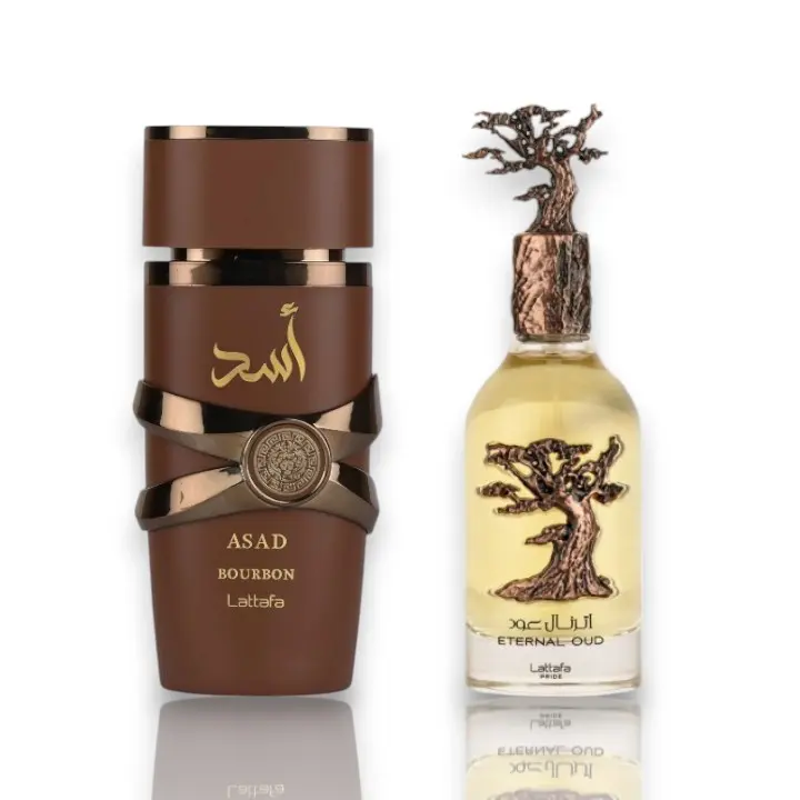 Oudlash Bundle | Lattafa | Asad Bourbon + Eternal Oud | Unisex Fragrance | 100 ML - 3.4 OZ | Eau De Parfum | Vanilla - Cacao & Aromatic