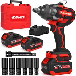 DENAZTL Brushless Cordless Impact Wrench 1/2 Inch, 1200N.m Max Torque Power Impact Gun w/ 2 Li-ion Batteries, 6 Sockets & Case for Car Lug Nuts, Maintenance & Construction