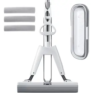 Mop and with Wringer Set for Home, Self Squeezing mini Hand mop with 3 Absorbent Sponge Mop Refills and