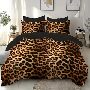 3pcs Leopard Print Duvet Cover Set, Bedroom Bedding Set, Soft Breathable Polyester Fabric, All Seasons, Includes 1 Duvet Cover + 2 Pillowcases