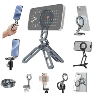 【LATEST Design】CAMOLO Magnetic Phone Holder Tripod Mount, MG05 Foldable Pocket  Travel Vacuum Phone Holder ,Compatible with Magsafe iPhone 15/14/13/12 Plus Pro Max Series, Upgrade Mini Cell Phone Tripod Handle,Smartphone Desk Stand Electronics Accessories