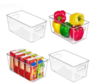 Clear Plastic Storage Bins with Handles 4 Pack for Pantry Refrigerator Freezer Cabinet Kitchen Countertops SmallFreezer Cabinet Closet Organization