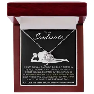 Dad Bod Soulmate Necklace, Love Knot Pendant, Anniversary Gift, Booty-Touchin' Beer Drinkin'