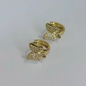 Butterfly Hoop Earrings 14k Laminated Gold Finish Hypoallergenic Daily Wear Elegant Design 3 Layers Protection