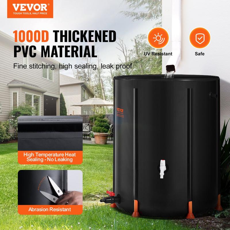 VEVOR Collapsible Rain Barrel -  Upgraded Visible Water Level, 53/66/100 Gal Portable Rain Water Collection Barrel, PVC Rainwater Collection System with Spigots and Overflow Kit, Water Barrel for Garden Water Catcher Bucket VEVOR Super Brand Day
