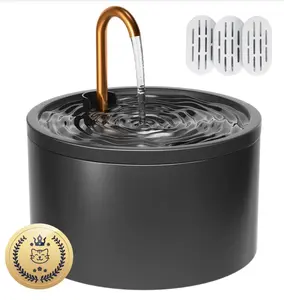 Ceramic Cat Water Fountain - 2.1L/71oz - All-Ceramic Body & Pure Copper Water Spout - Non-Toxic - Automatic Pet Drinking Fountain Indoor with Ultra-Quiet Pump, and 3Pcs Filter & Sponge (Black)