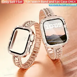KAYKWONG'S 2 in 1 Set, Watch Straps, Include 1 Rhinestone Buckle Chain Strap (14mm/0.55" Width Slim) and 1 Rhinestone Watch Case, Detachable, for iWatch Series 11/10/9/8/7/se/6/5/4/3/2/1, Compatible 49mm 45mm 44mm 42mm 41mm 40mm, Gift for Holidays