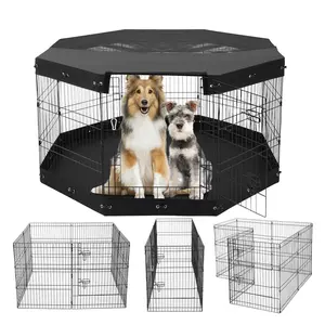 VEVOR Dog Playpen, TikTokShopBlackFriday, 8 Pcs 30"H x 24"W Panels Foldable Metal Pet Exercise Pen, Dog Fence Indoor and Outdoor Pen with Door, Bottom Pad and Top Cover, Pet Playpen for Dogs, Cats, Other Small Animals