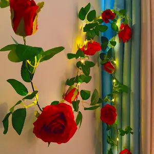 20 LED Rose Vine Lights with Timer, Artificial Flower Garland String Lights 6.56ft Hanging Rose Fake Plants for Home Garden Wedding Party Table Centerpiece Arrangement Decor