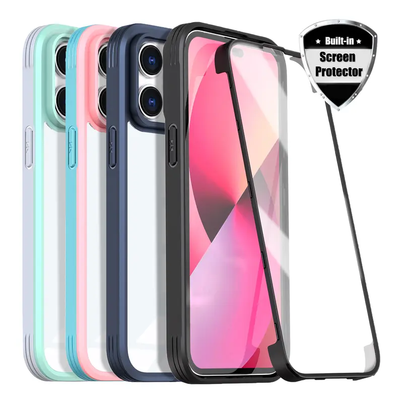 iPhone 14/14 Plus/14 Pro Max Shockproof Transparent Cover, 360° Full Protection Phone Accessory with Built-In Screen Protector & Camera Lens Slide Protector, Shock Absorption Design