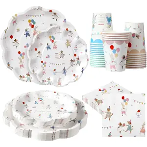 Jinei 100 Pcs Animal Theme Birthday Party Decorations Animal Prints Paper Plates Napkins Cups Tableware Set Disposable Dinnerware Serve 25 Guest Party Favors Supplies