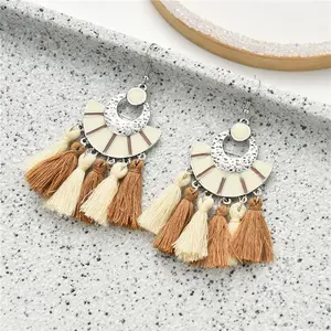 Women's Boho Multicolored Tassel Earrings Beige