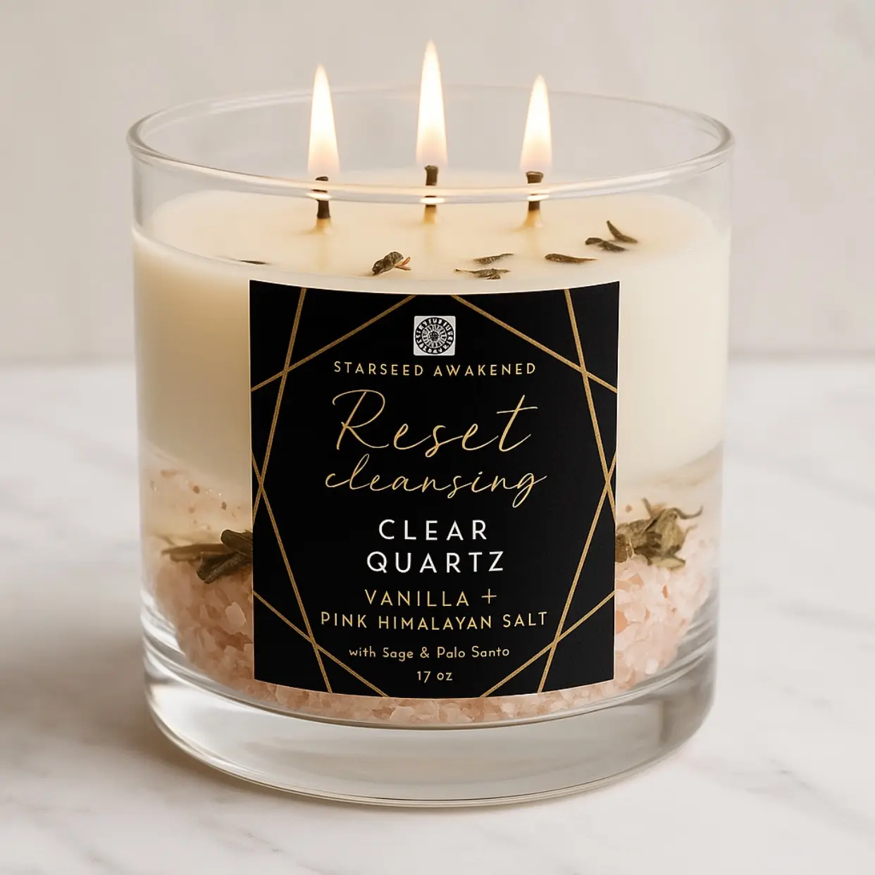 Luxe Manifestation Intention Crystal candles | CLEARING & CLEANSING Candle **Blessed and Charged** Oils Herbs + Botanicals (Clear Quartz, pink Himalayan salt, Sage, Cedar, Palo Santo) - Great spiritual Gift #tiktokcandles