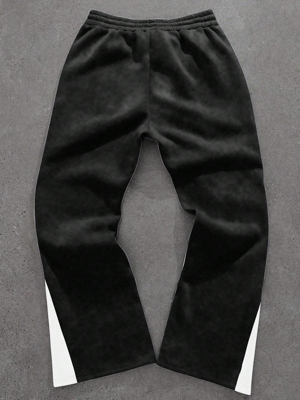 Retro Oversized Star Pattern Flared Sports Pants, Heavyweight Contrast Color Wide-Leg Joggers for Festivals & Street Fashion, Comfortable Loose-Fit Athletic Trousers