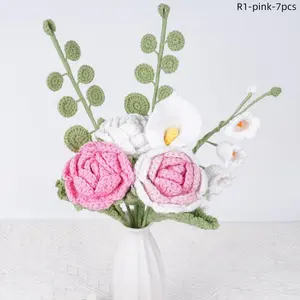 Crochet Roses & Calla Lily Bouquet,Handmade Knitted Flowers,Artifical Rose,Wedding,Party Decorative,Valentine's Day Gifts