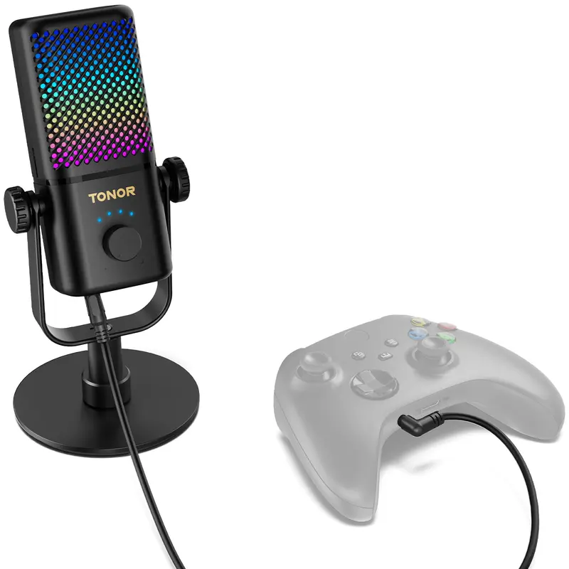 TONOR TCX3 RGB Condenser Gaming Microphone for Xbox - Durable ABS Build, 1-Tap Mute, Long-Lasting Batteries, Fast Charging, Adapter, USB Type-C Cable, Multi-Device Compatibility, Capture Card Support