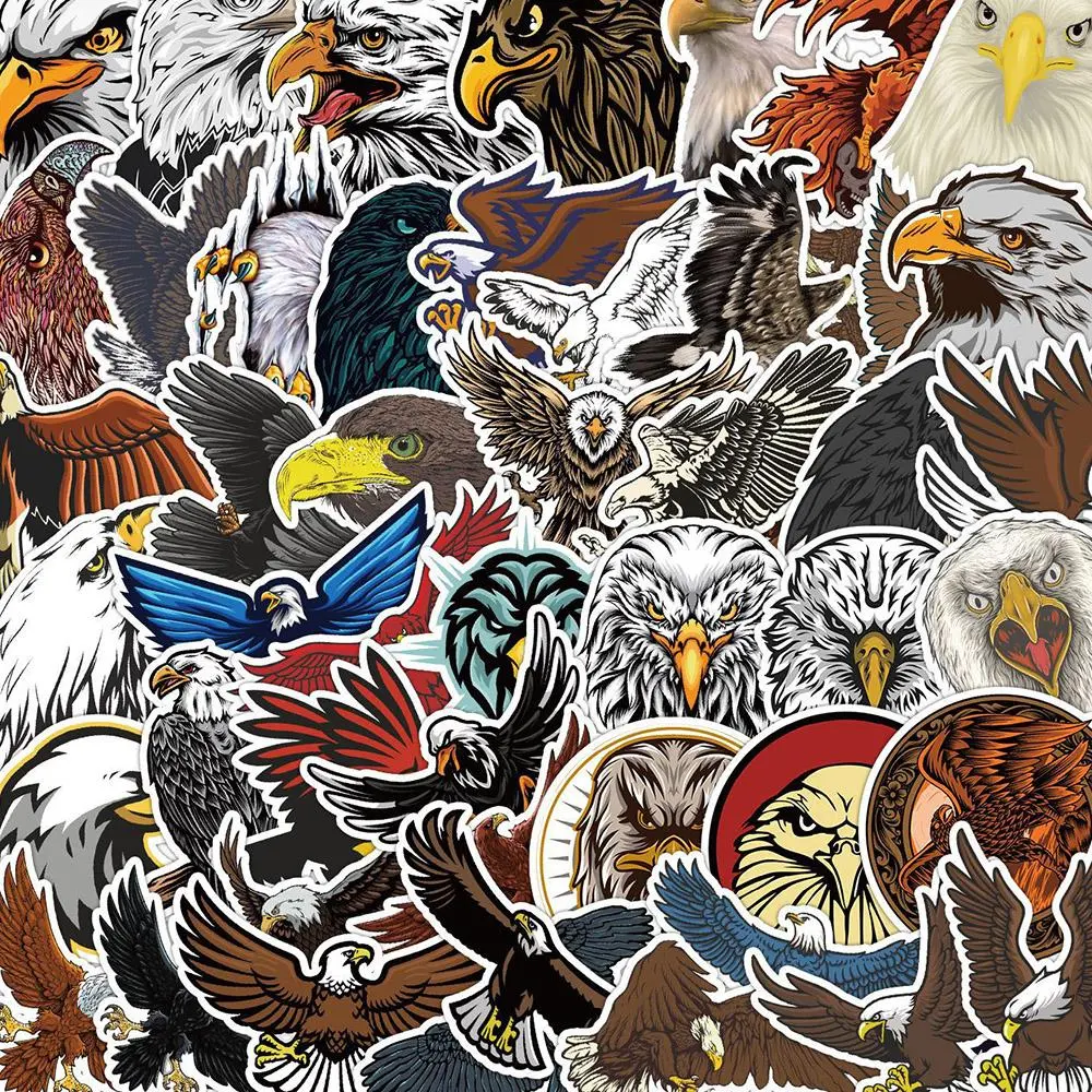 Eagle Pattern Sticker, 50pcs Waterproof Self Adhesive Decor Paper, Decor Sticker for Gift Greeting Card Water Bottle Laptop Phone