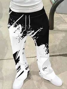 Men's Loose Fit Flare Leg Flared Pants, Casual Streetwear Joggers, Vintage Hip Hop Long Trousers, 3D Print Design, Geometric, Sporty Fashion, Casual Fit Bottoms