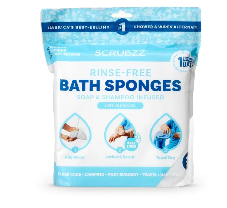 Disposable Rinse Free Bathing Wipes - Scrubzz - 25 Pack - All-in-1 Single Use Shower Wipes, Simply Dampen, Lather, and Dry Without Shampoo or Rinsing