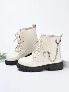 Sweet Girls Boots, Stylish Silver Color Heart Metal Chain, Soft Non-Slip Sole, Kids Fashion Ankle Booties, Lace Up Zipper