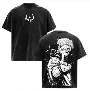 Ryomen Sukuna Jujutsu Kaisen Anime Graphic Tee - Vintage Washed Oversized T-shirt - Streetwear Manga Black Shirt - Unisex Loose Fit Culling Game Fan Gift