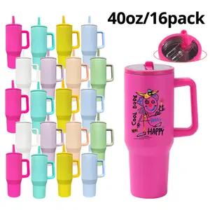 40oz Stainless Steel Sublimation Tumbler Bulk Pack (16pcs) - Flip Straw Vacuum Flasks, Leak-Proof Lid, Double-Wall Insulation, Car Cup Holder Compatible, DIY Custom Gift Drinkware for Outdoor Use