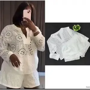 European and American Women's Clothing 2026 Spring New Solid Color Long Sleeve V-Neck Top and Waist-Cinching Shorts Casual Two-Piece Set