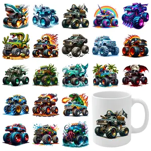 21 Pcs Monster Truck UV DTF  Waterproof Rub on Transfers Plastic Self-Adhesive Labels UV DTF Transfer  for Glass Cups Waterproof Decals DIY Water Bottle Glass clock funny stickers weird