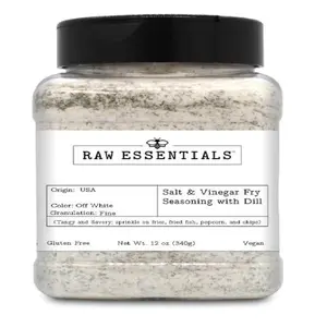 Raw Essentials Salt and Vinegar with Dill Gourmet Fries Seasoning - Tangy Dill Pickle Flavor - Great on Vegetables, Fried Fish, Popcorn, and Chips - Gluten-Free and Vegan - 12 Ounce Bottle