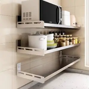 Stainless steel wall-mounted kitchen storage rack wall microwave rack oven storage bracket multi-functional punch-free